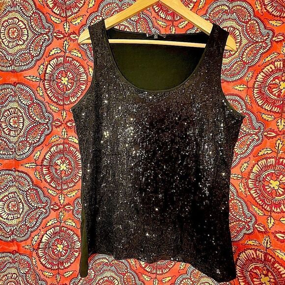 Anne Klein sequin navy blue tank top  medium - Picture 1 of 5